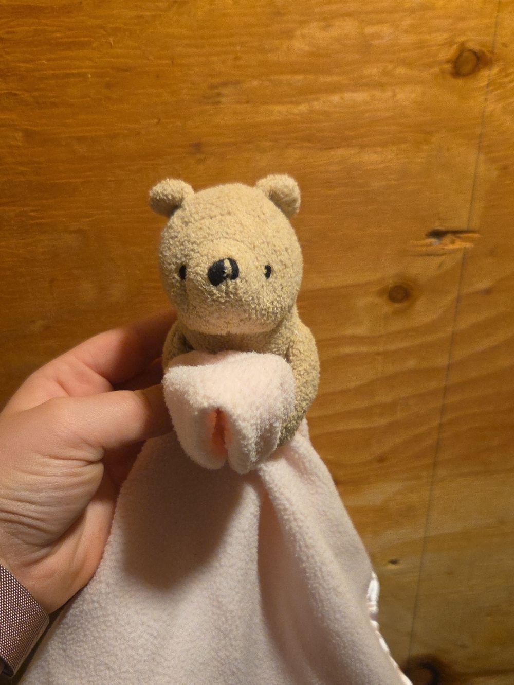 Plush Original Pooh Bear Security Blanket - Beige Bear with Light Pink Blanket